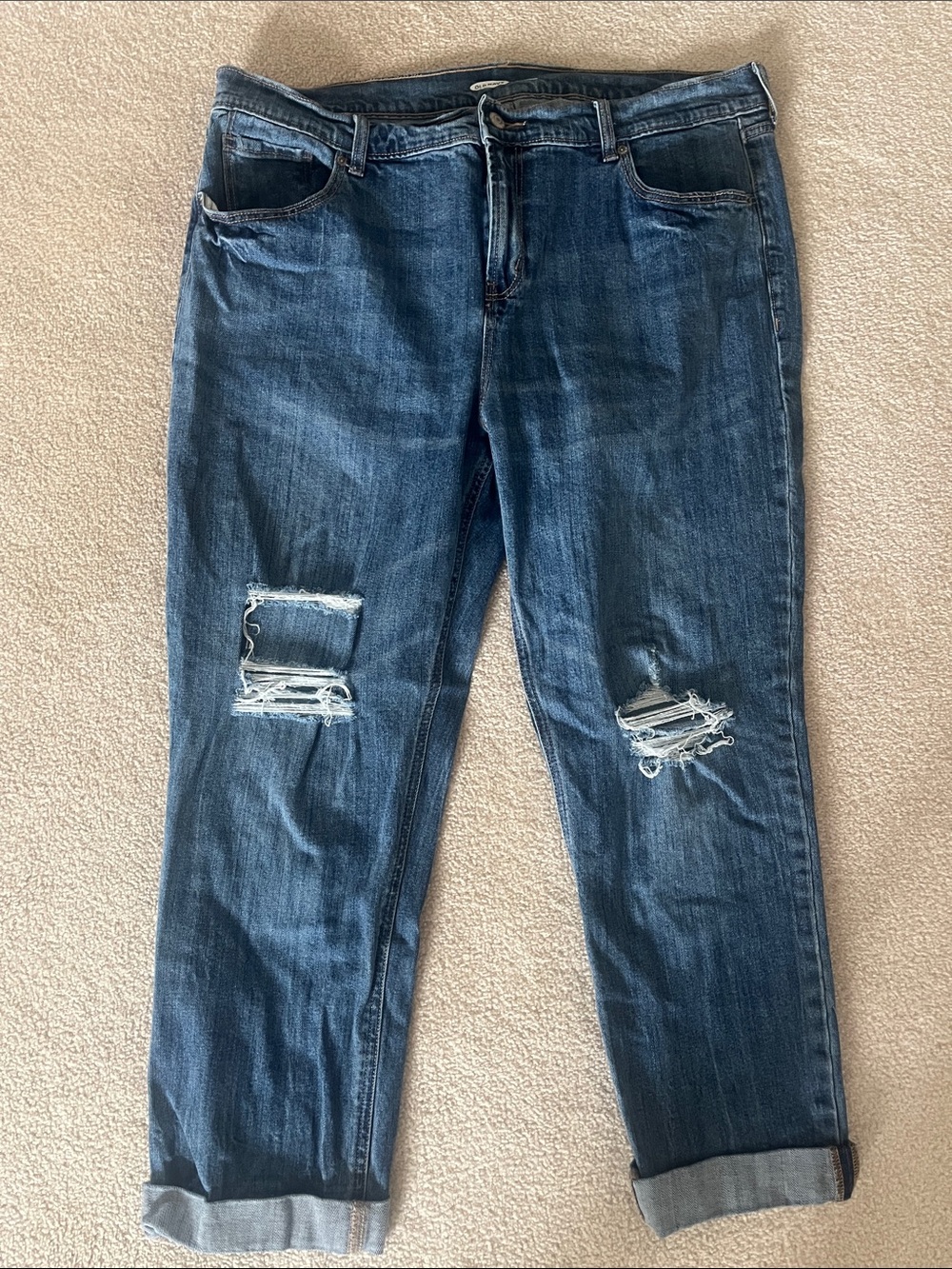 Old Navy Women's Dark Blue Distressed Boyfriend Jeans